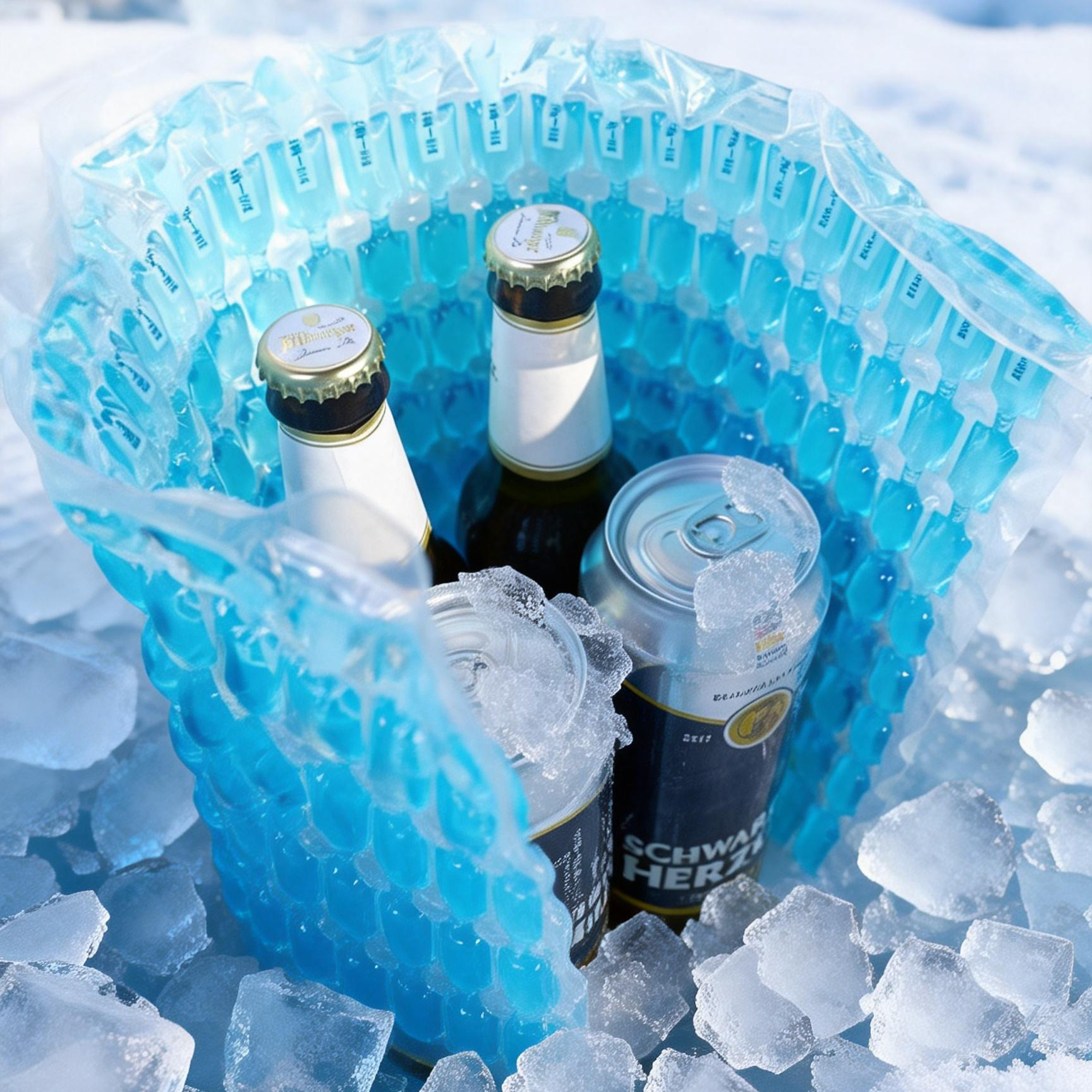 Beverages kept cold with flexible ice film