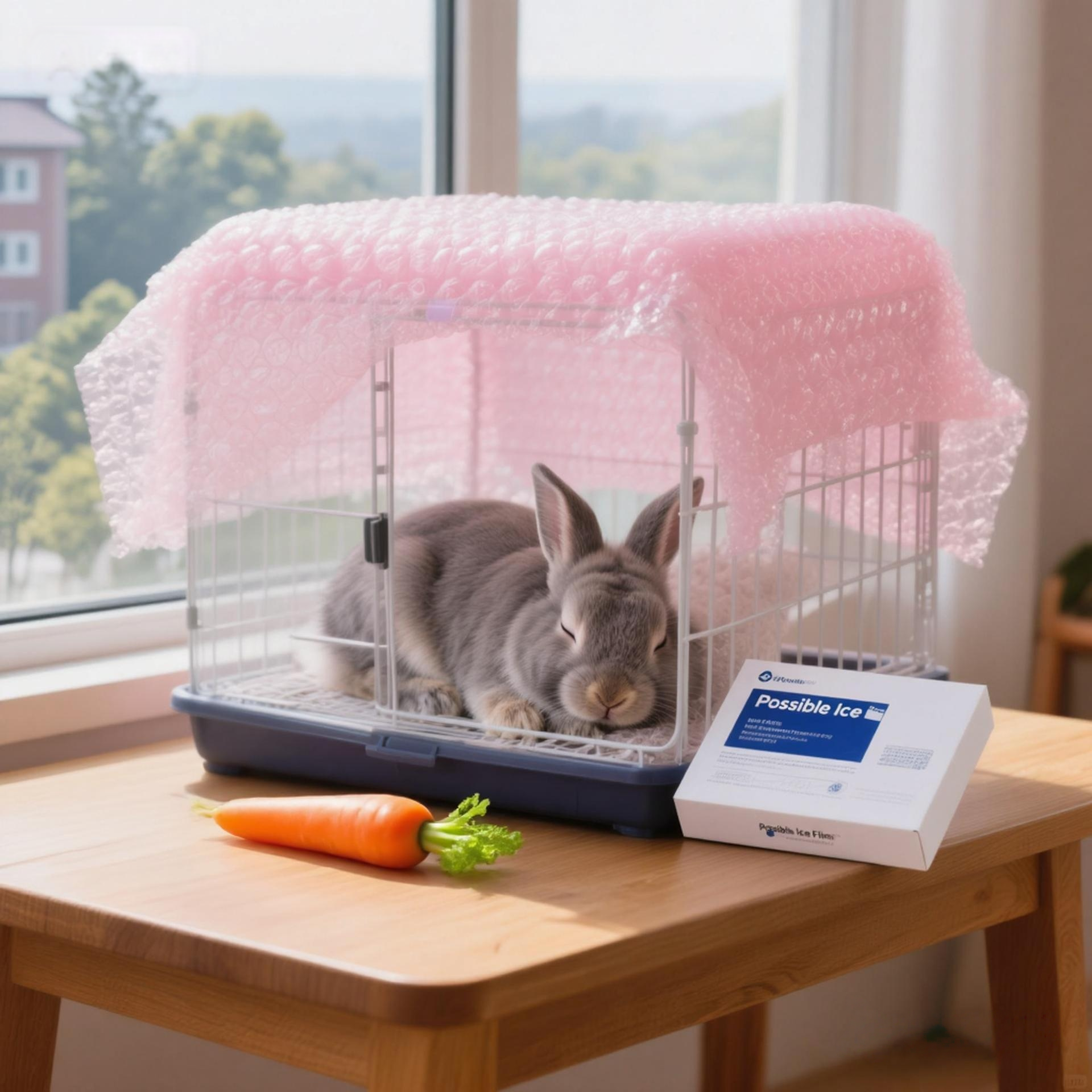 Rabbit kept cool with ice film